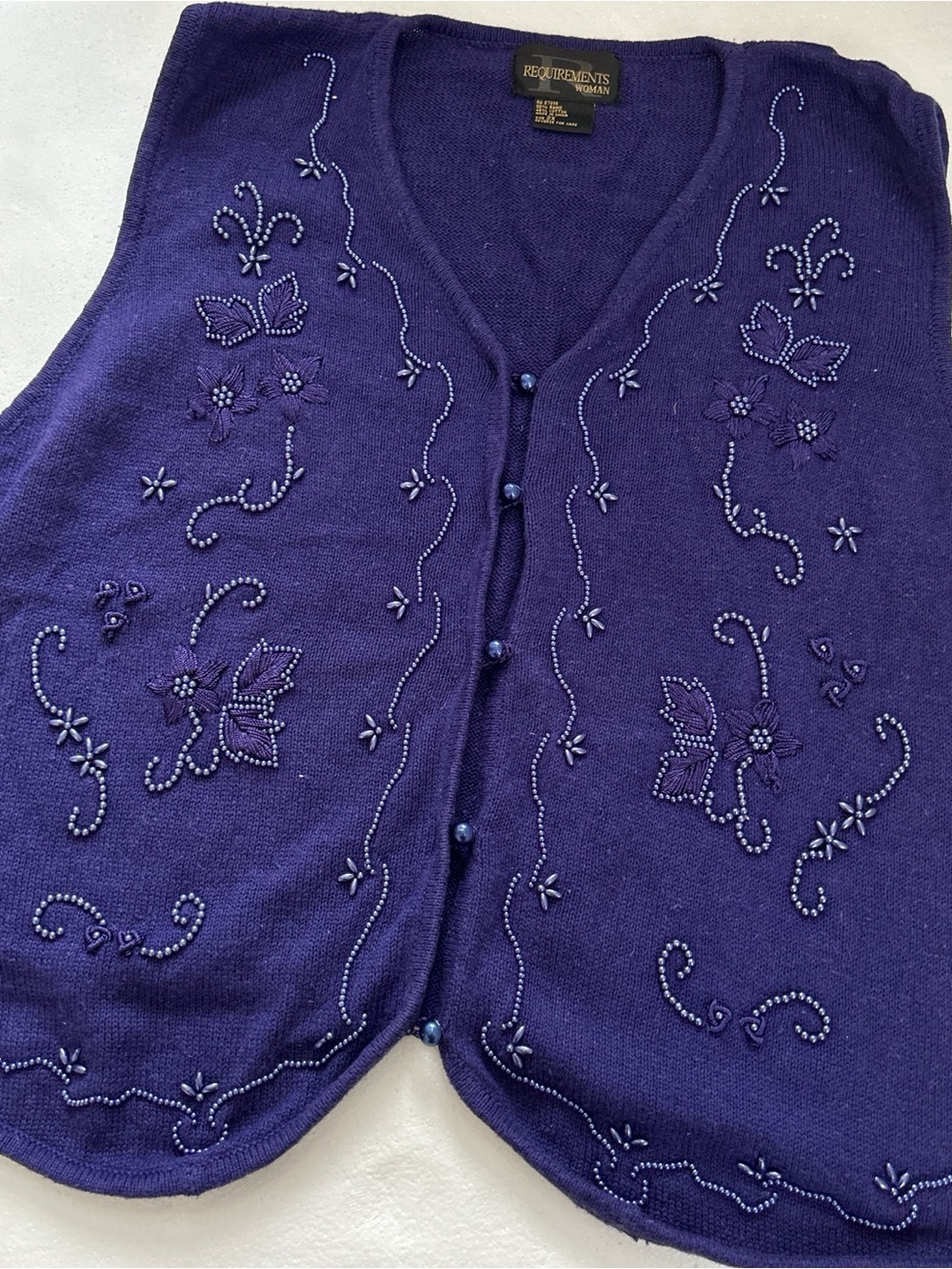 Women’s 2x Purple sweater vest beaded floral embroidery beadwork #fairycore